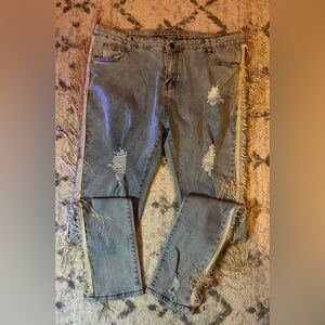 Women’s XXL Distressed Fringe Side Seam Jeans Boho Festival Denim